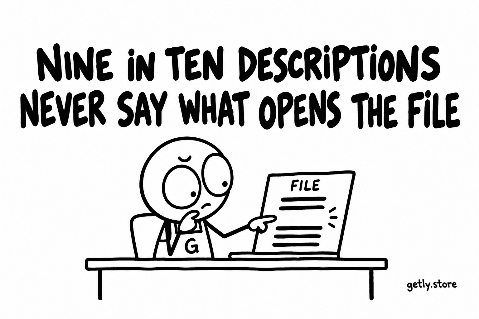 Nine in ten descriptions never say what opens the file