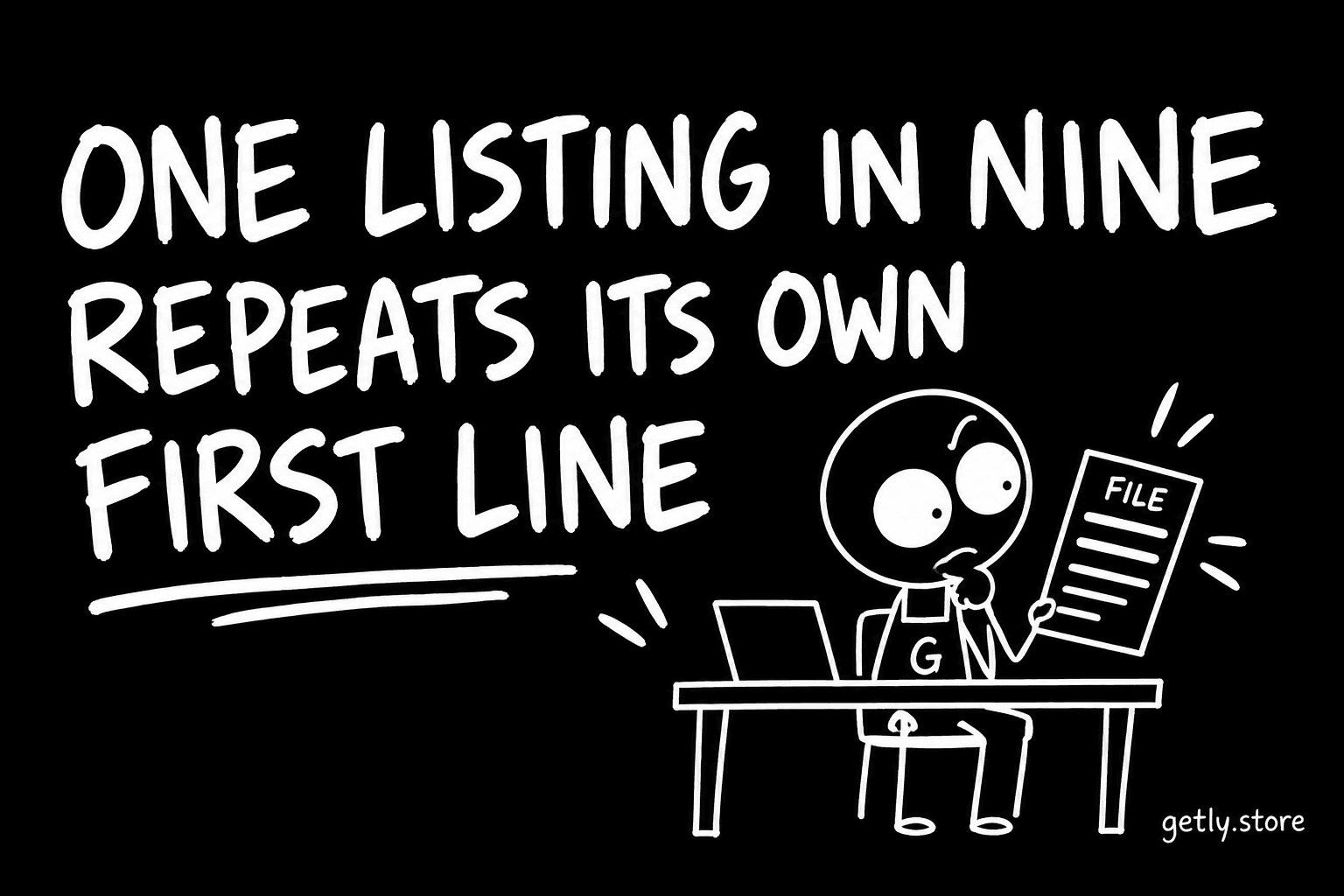 One listing in nine repeats its own first line
