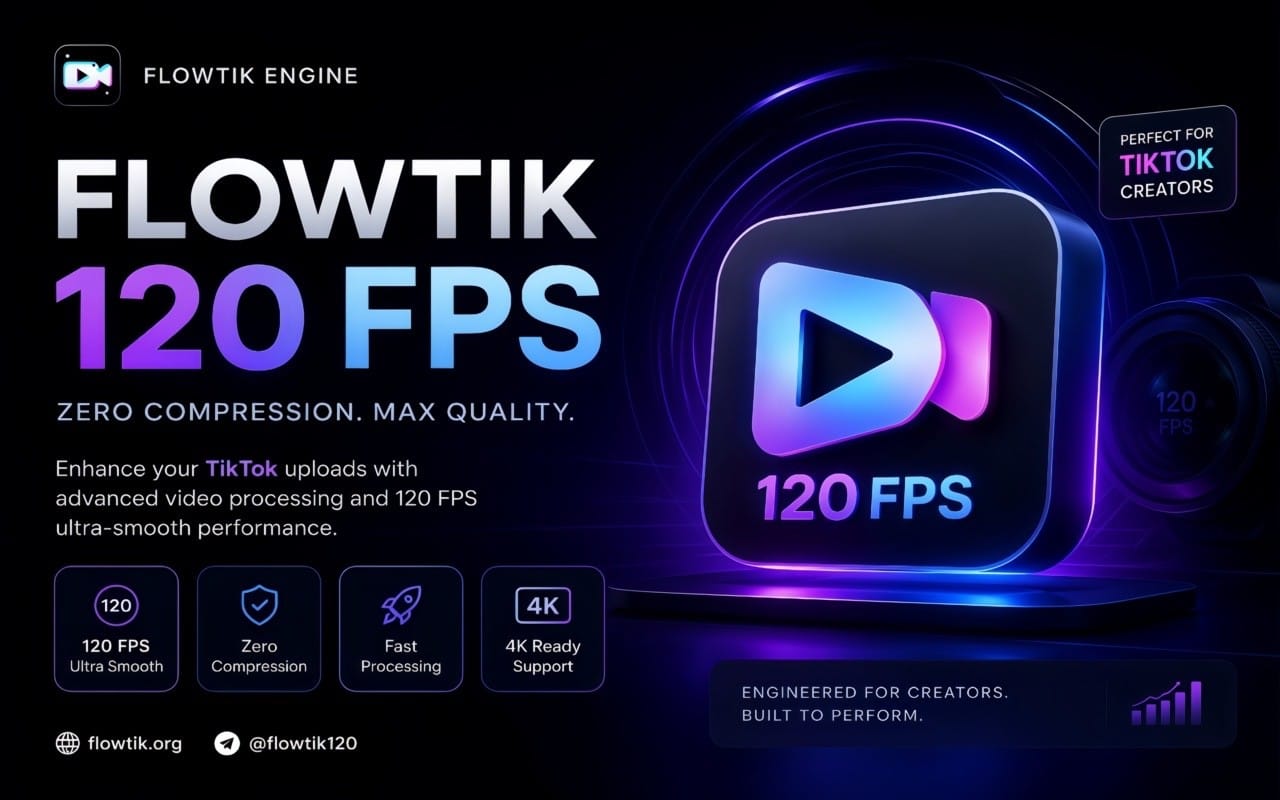Flowtik license banner for video processing engine showing 120 FPS and zero compression marketing graphics