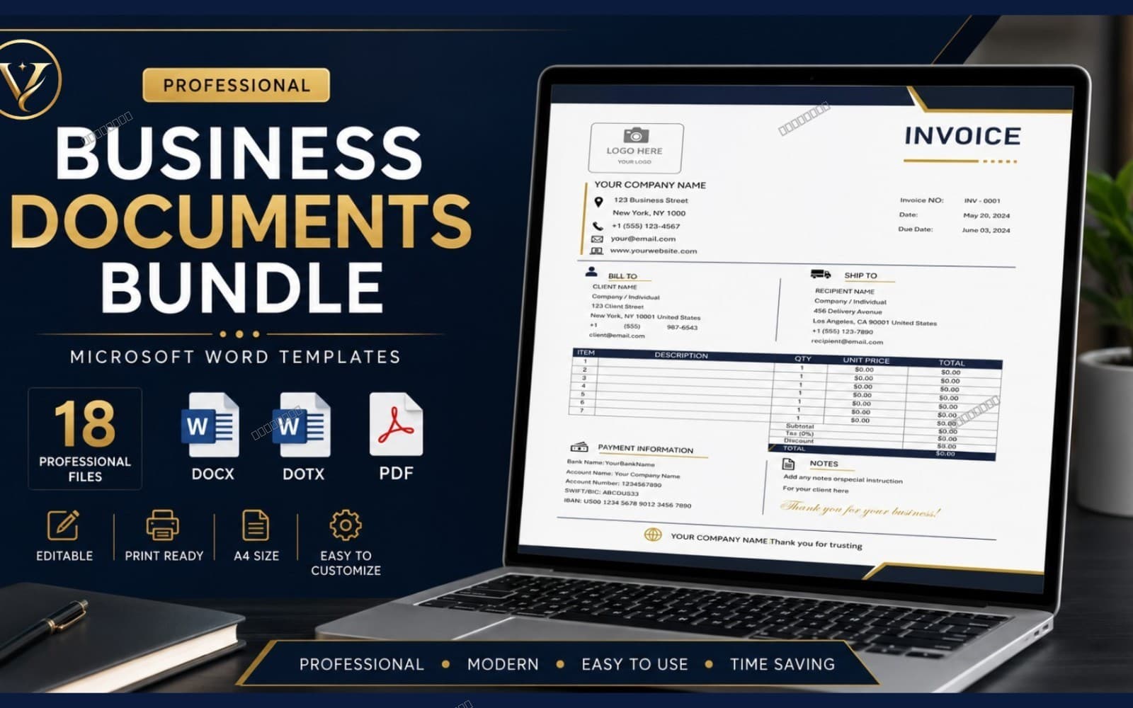 Business Documents Bundle | 18 Professional Word Templates (DOCX, DOTX & PDF)