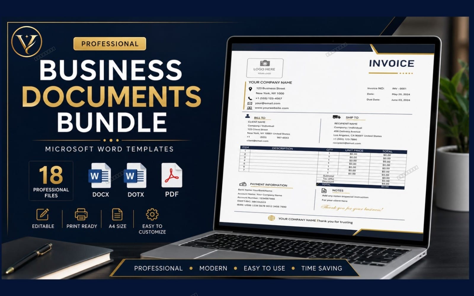 Business Documents Bundle | 18 Professional Word Templates (DOCX, DOTX & PDF)