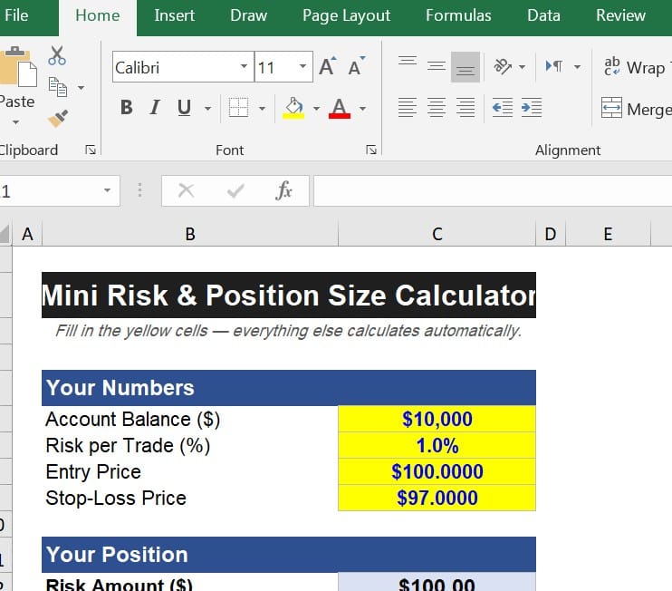 Preview image of Mini Risk & Position Size Calculator