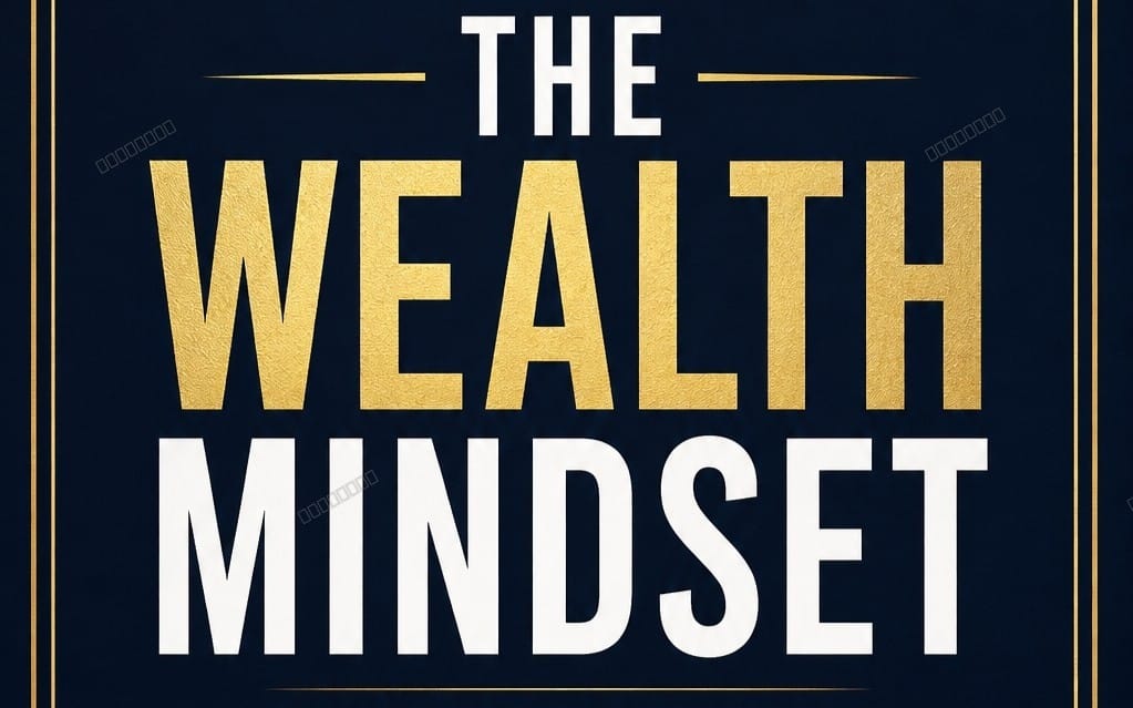 The Wealth Mindset eBook cover with gold and white lettering on a dark blue background