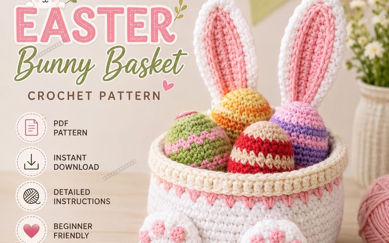 Bunny Basket Crochet Pattern PDF | Wallet Tray Crochet Pattern | Jewelry Organizer | Perfume Holder | Easter Bunny Basket, Amigurumi Pattern