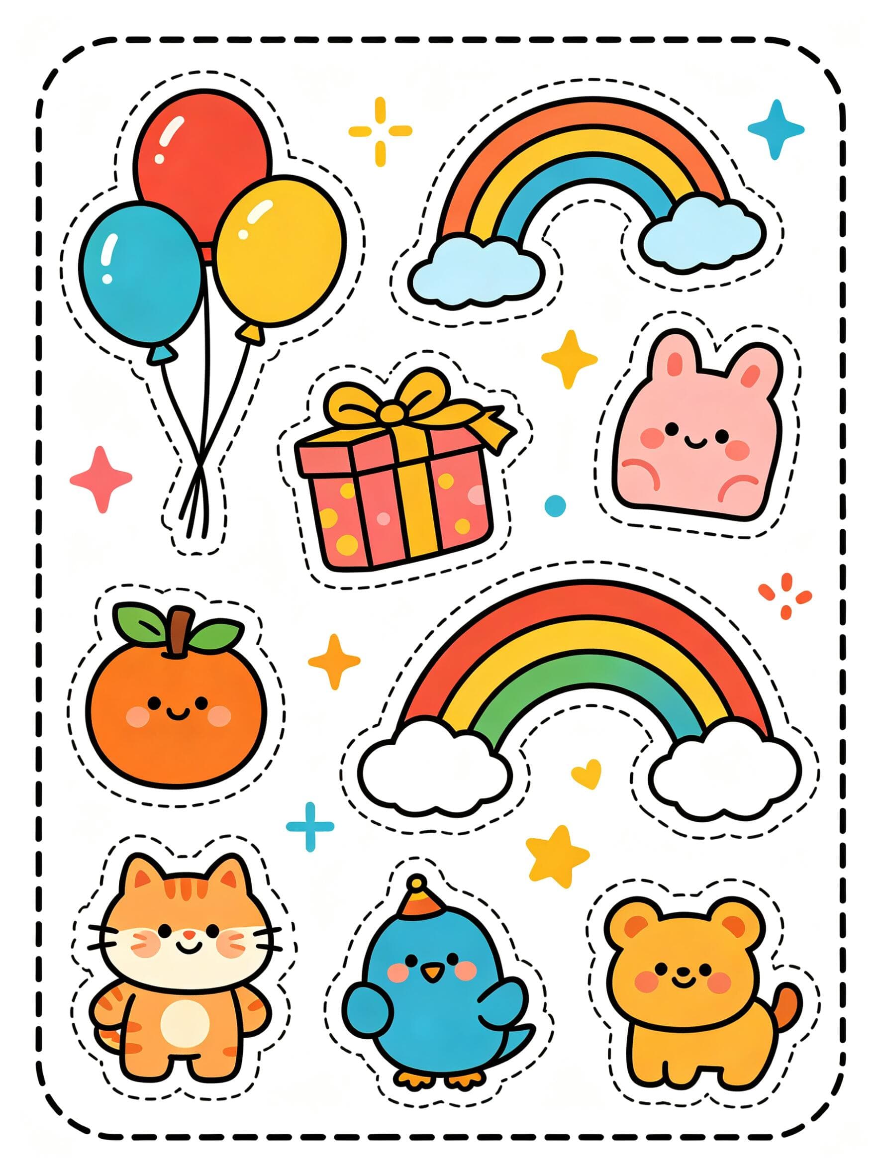 Preview image of Happy Children's Day Printable Stickers Set | Kawaii Kids, Balloons & Party Digital Assets