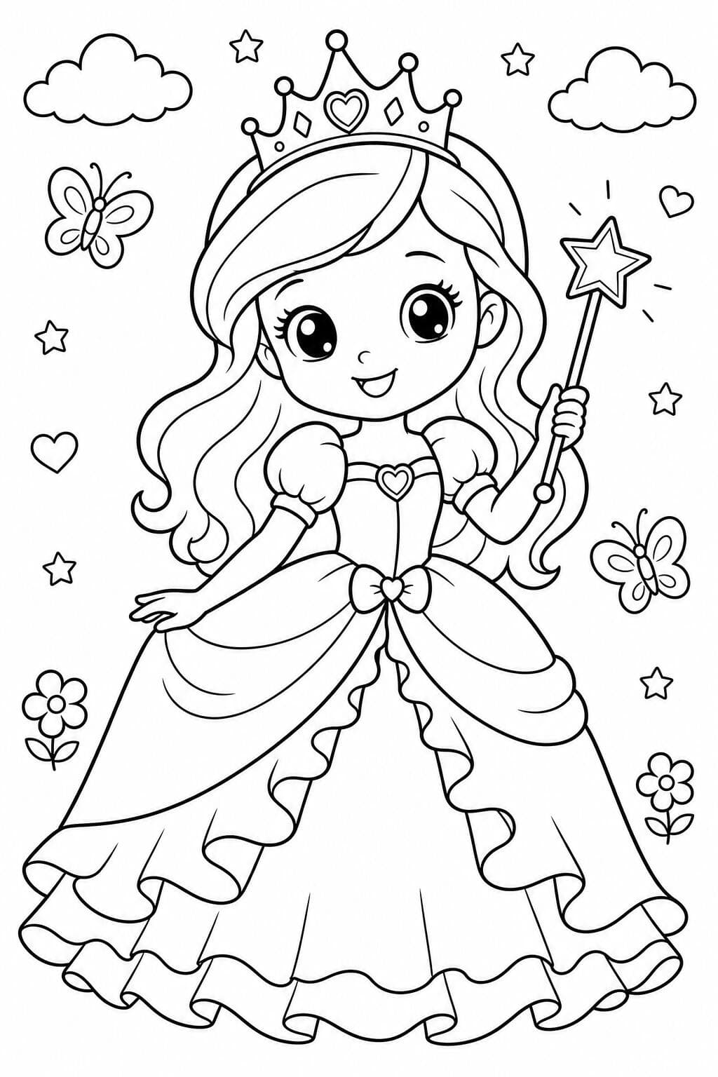 Preview image of 5 Magical Disney-Style Coloring Pages for Kids | Fairy Tale Printable Bundle