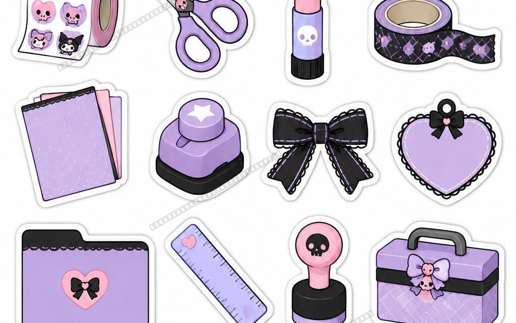 Sanrio & Kuromi Aesthetic Sticker & Printable Set | 10-Page Magical Night, Gothic Streetwear & Pastel Cafe Digital Book PDF