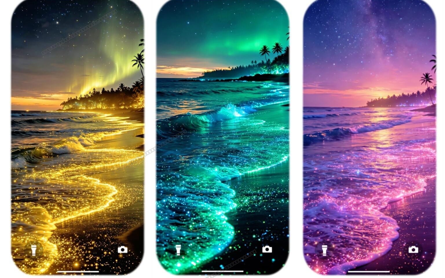 Glowing Bioluminescent Beach Phone Wallpapers | Starlit Night & Magic Waves HD Backgrounds (6-Pack)