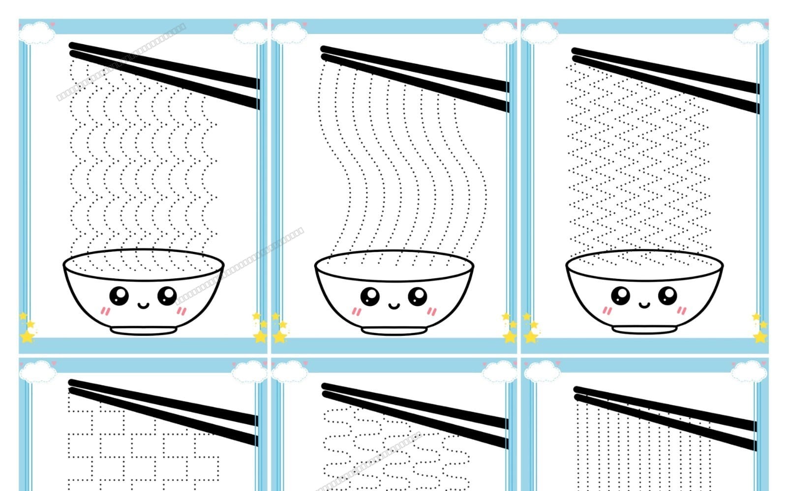 Kawaii Noodle Line Tracing Worksheets | Pre-Writing & Fine Motor Skills PDF for Toddlers & Preschoolers (10 Pages)