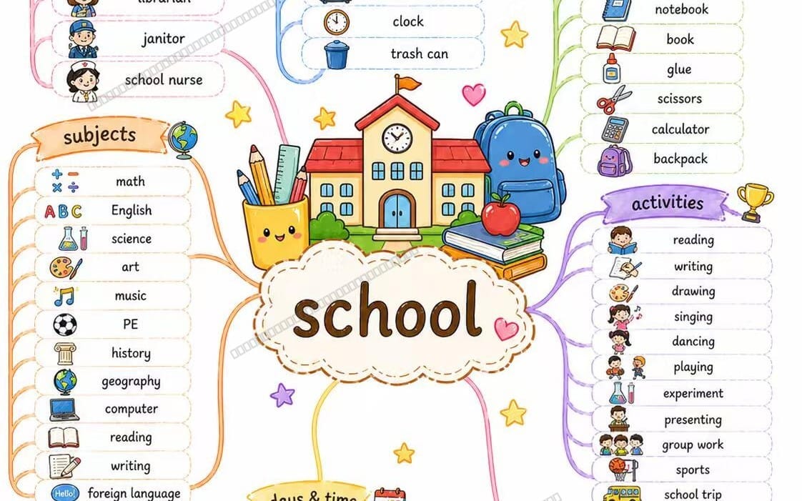Kids English Mind Map & Vocabulary Bundle | 5-Page Educational Infographics PDF
