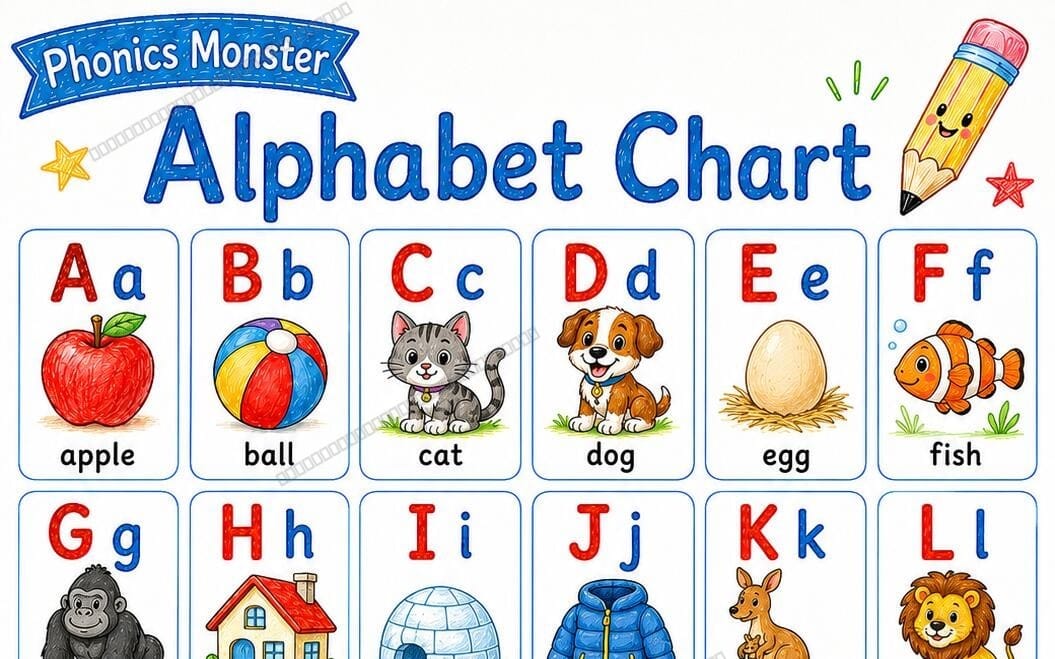 Alphabet Chart A to Z | Kids Educational Wall Poster & ABC Learning Printable PDF