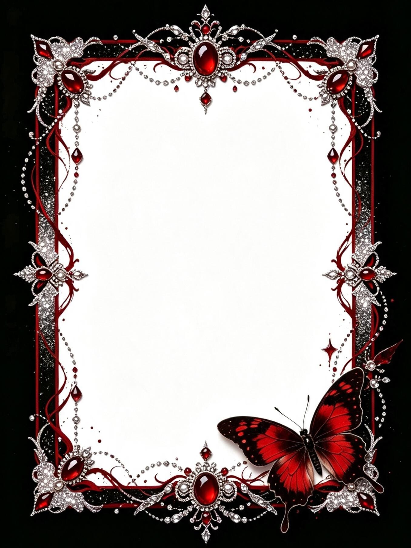 Preview image of Gothic Ruby & Butterfly Decorative Borders | Luxury Red & Black Digital Paper Frames PDF for Journaling & Invitations (6 Pages)