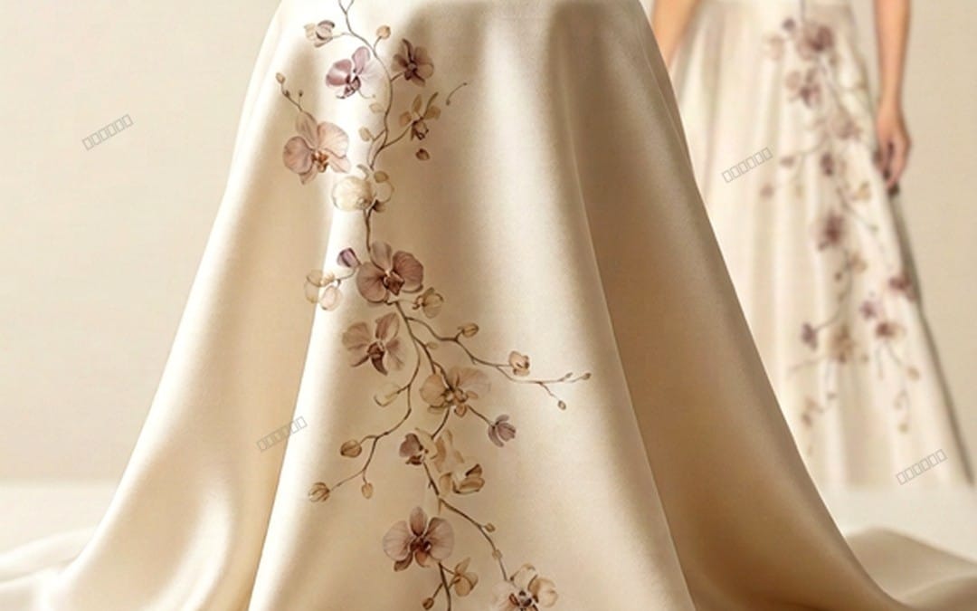 Luxury botanical seamless textile pattern with orchid blossoms and branches on elegant cream fabric garment