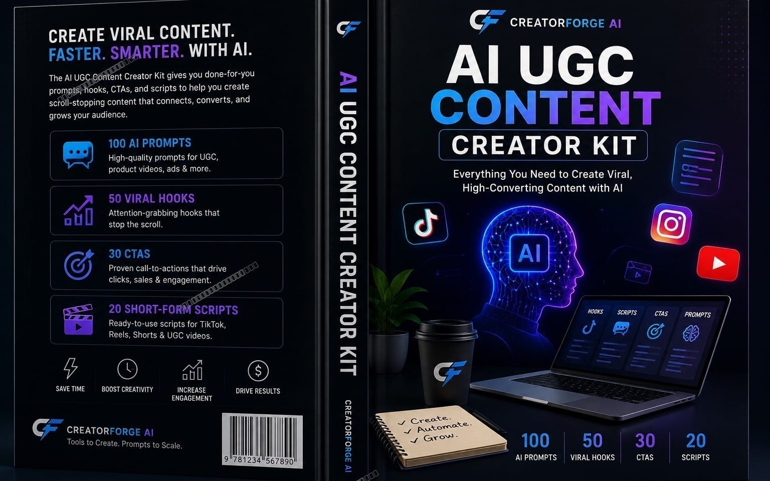 AI UGC Content Creator Kit — 100 Prompts + 50 Hooks + 30 CTAs