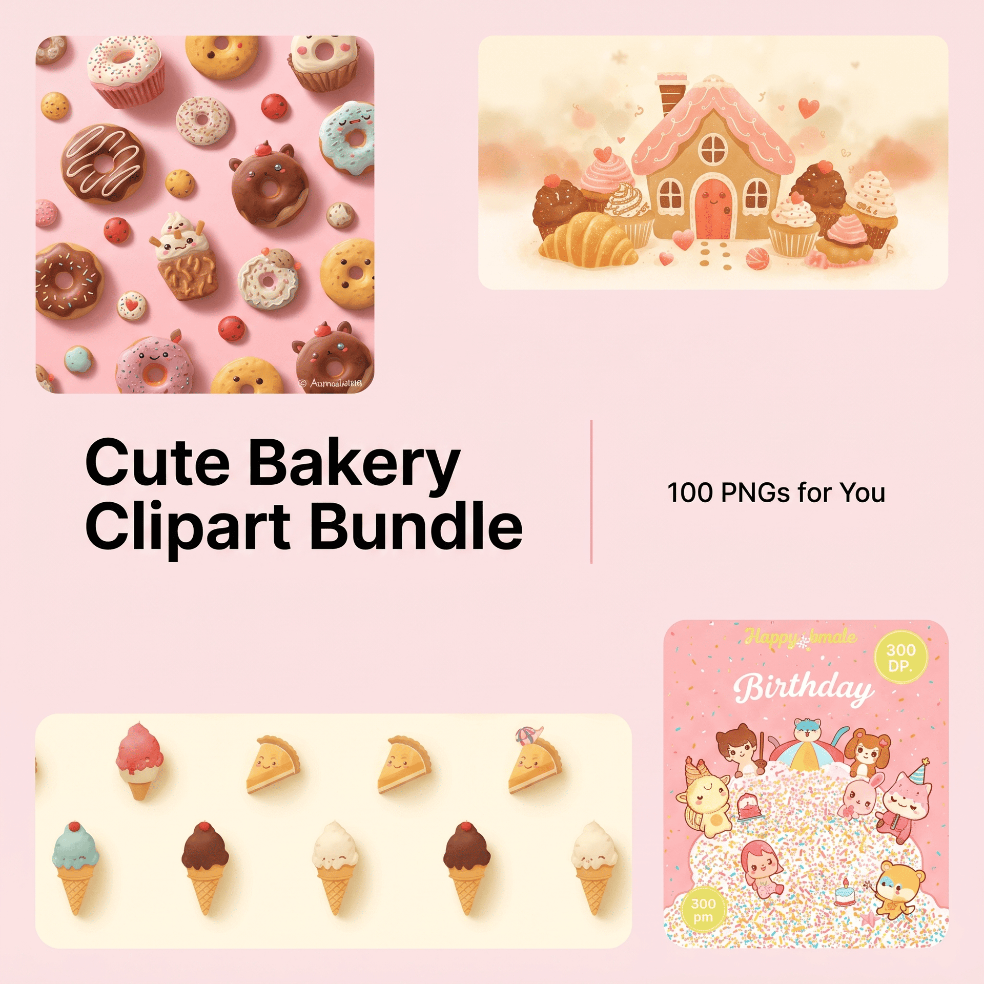 Preview image of Cute Bakery Clipart Bundle, 100 PNG Sweets Treats Pack