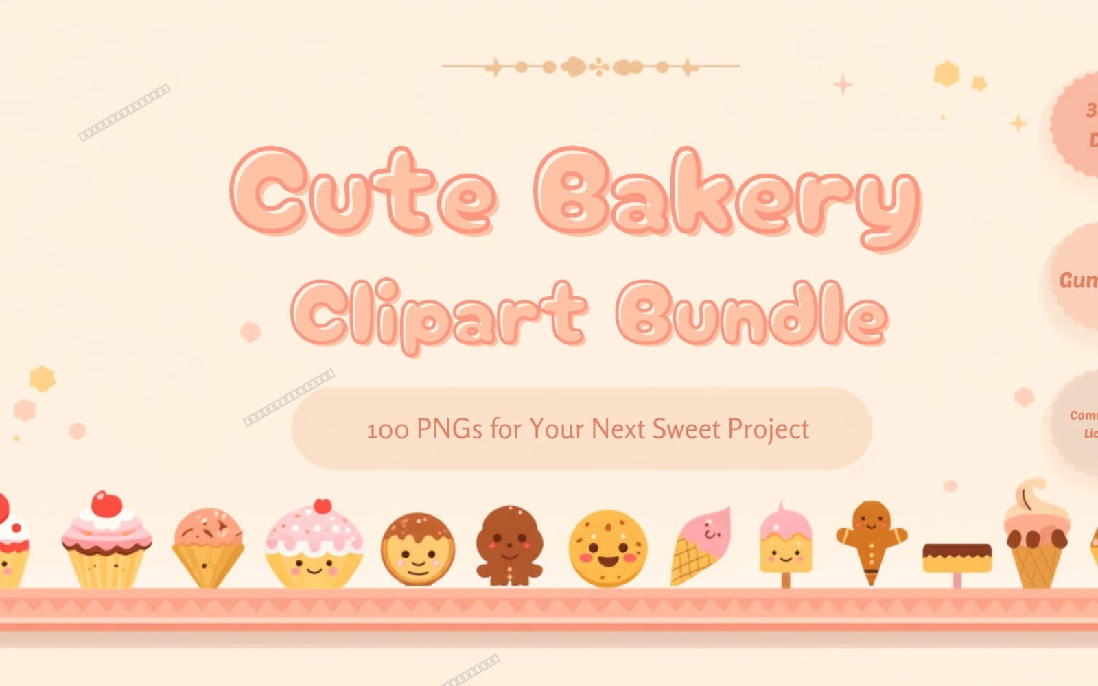 Cute Bakery Clipart Bundle, 100 PNG Sweets Treats Pack.