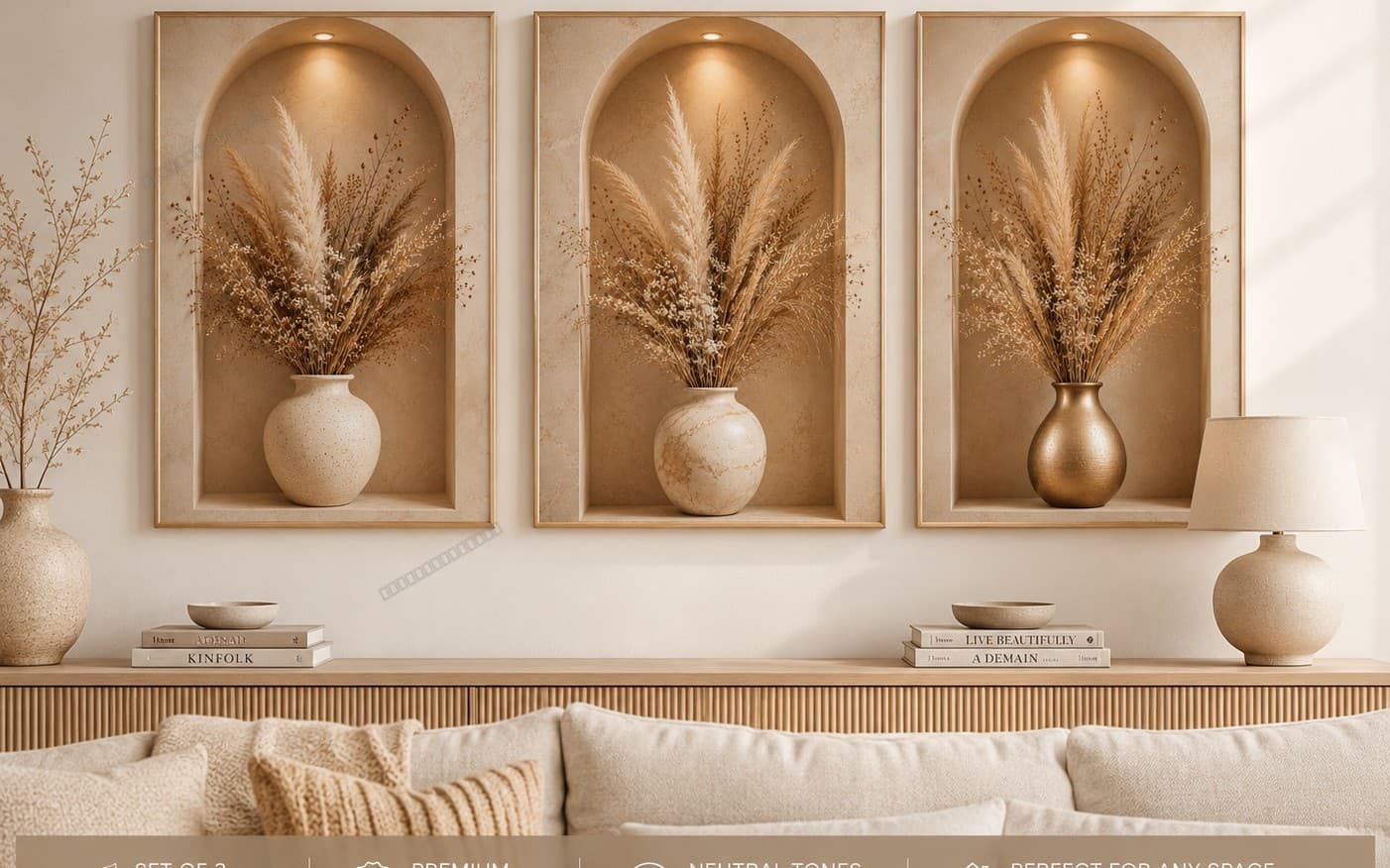 Luxury Botanical Wall Art Set of 3 | Neutral Scandinavian Printable Decor | Digital Download