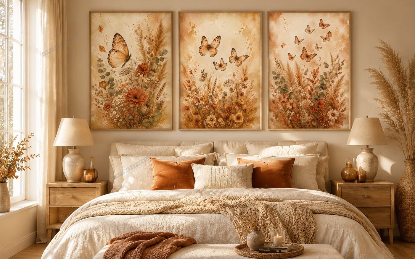 Autumn Butterfly Collection | Set of 3 Printable Botanical Wall Art | Watercolor Butterfly Prints | Neutral Fall Home Decor | Digital Download