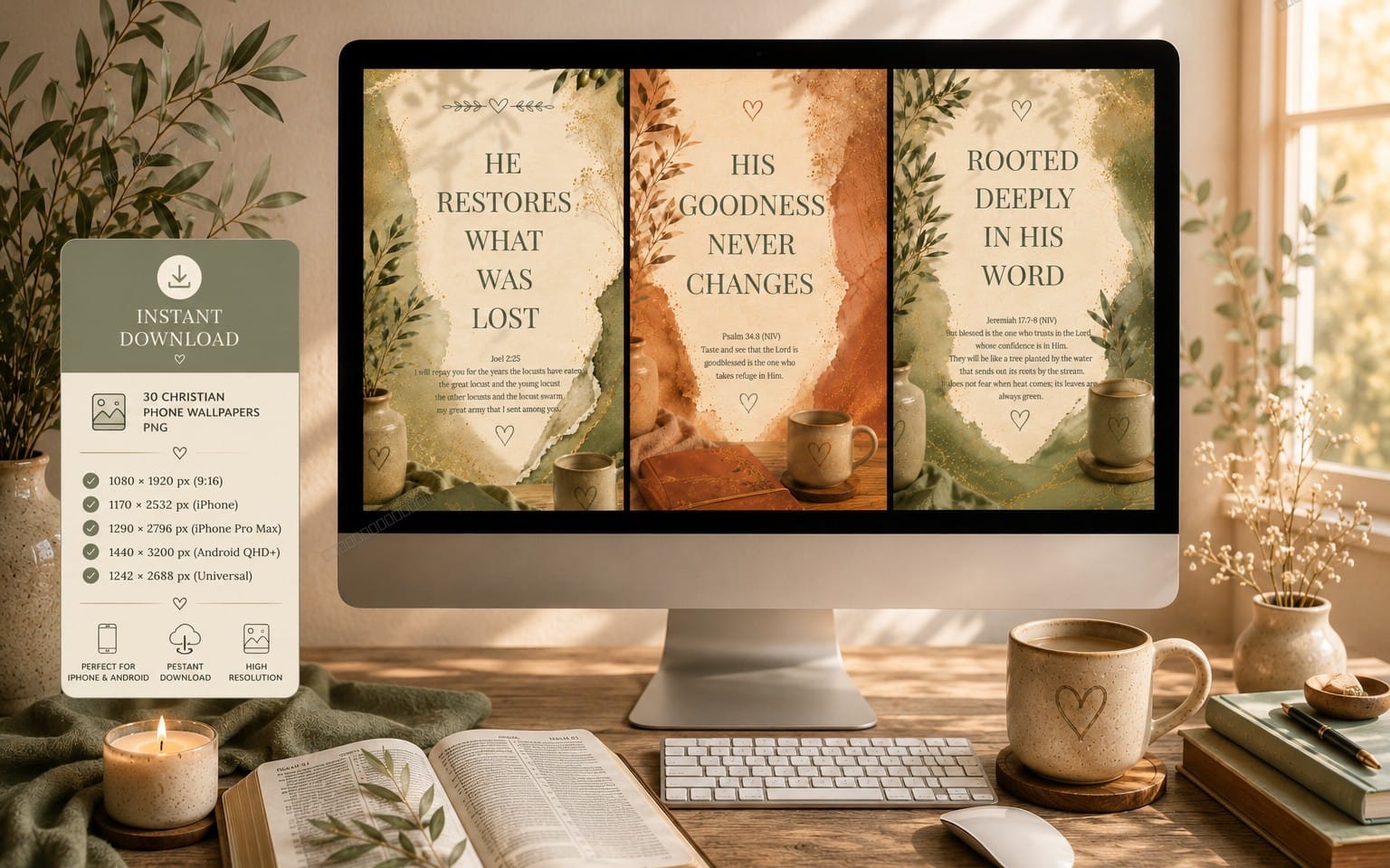 30 Christian Desktop Wallpapers PNG + Daily Faith Guide | Scripture Bible Verse Computer Backgrounds
