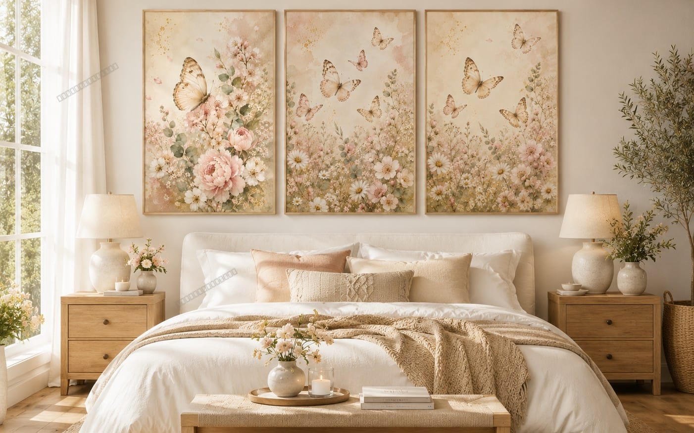 Spring Butterfly Collection | Botanical Butterfly Printable Wall Art Set of 3 | Watercolor Floral Digital Download | Neutral Home Decor | Instant Download