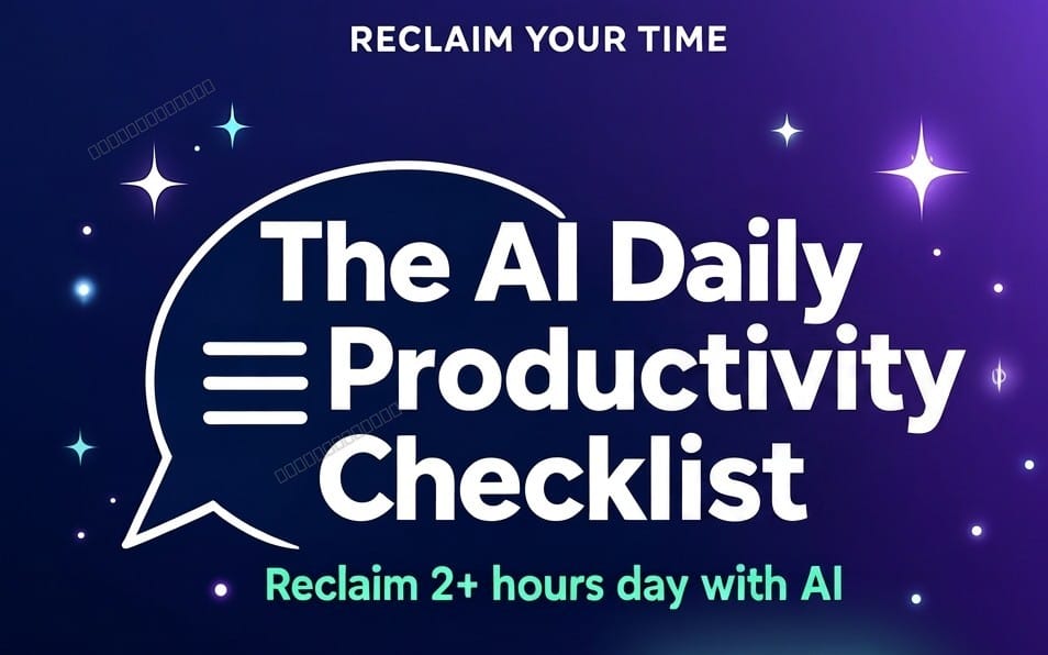 AI Daily Productivity Checklist digital product cover with blue purple background and checklist speech bubble text
