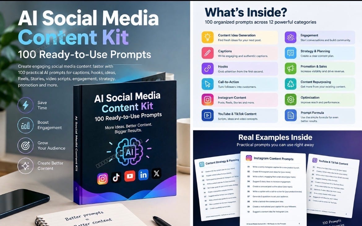 AI Social Media Content Kit – 100 Ready-to-Use Prompts