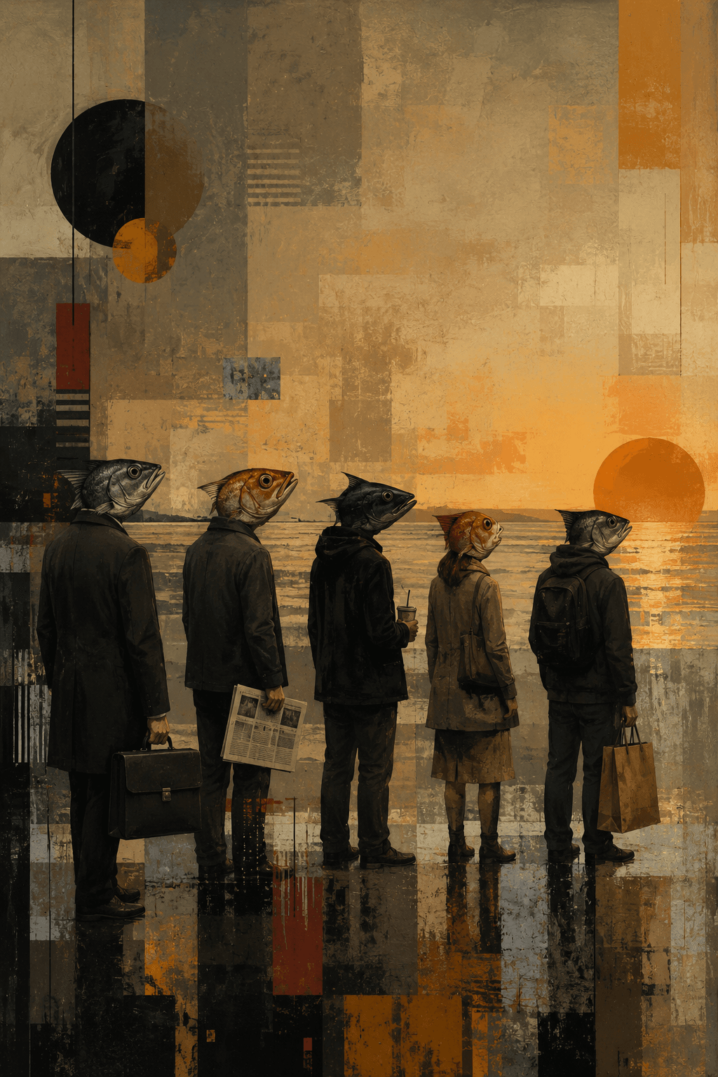 Vorschaubild von Fischkopf-Menschen — Surreale Horizont (Abstrakte Digitale Kunst)