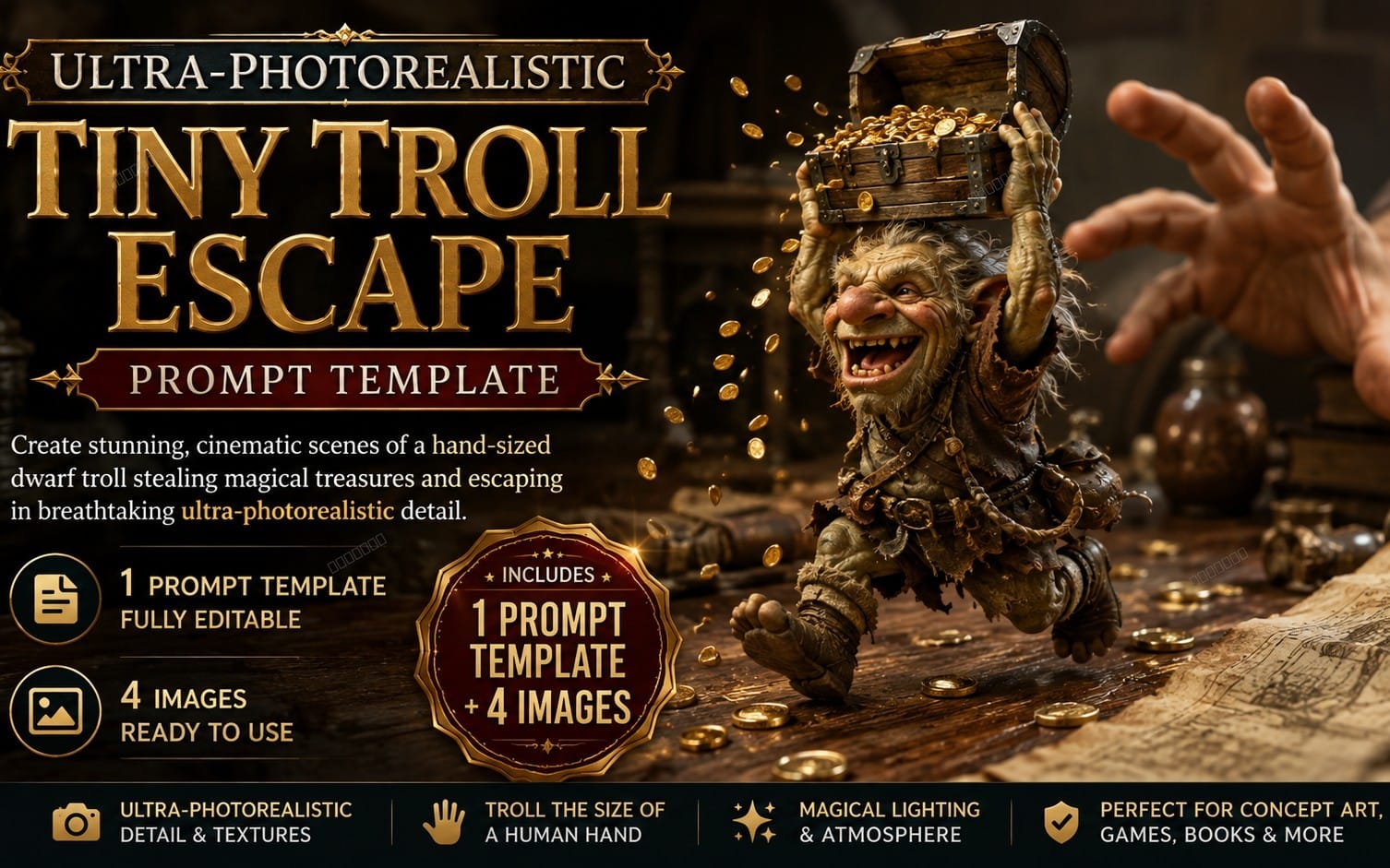 Tiny Dwarf Escape Prompt + 4 Fantasy 1:1 Images