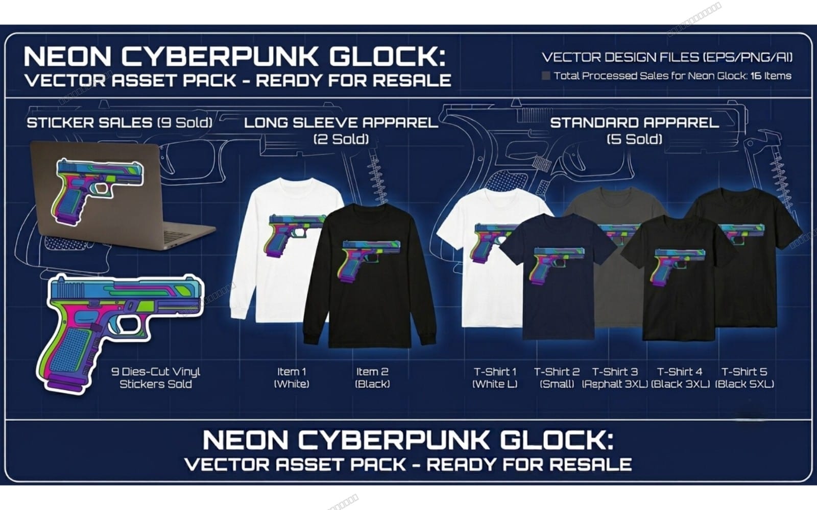 Neon Cyberpunk Tactical Glock Pistol Art