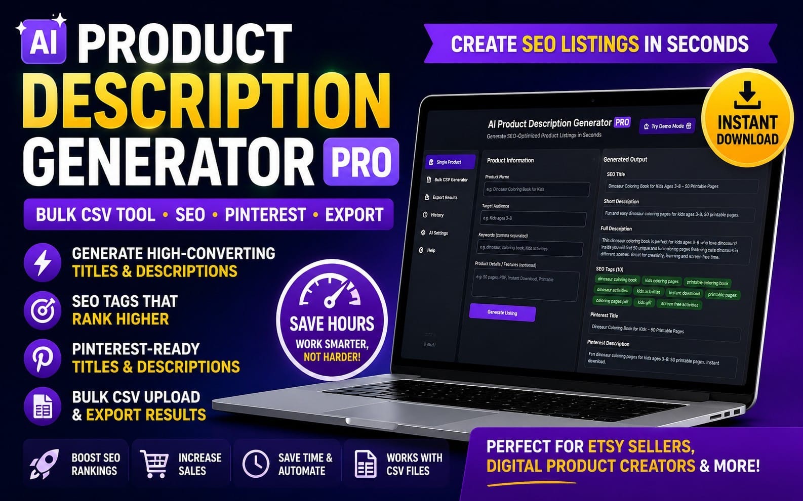 AI Product Description Generator PRO — Bulk CSV SEO Listing Tool