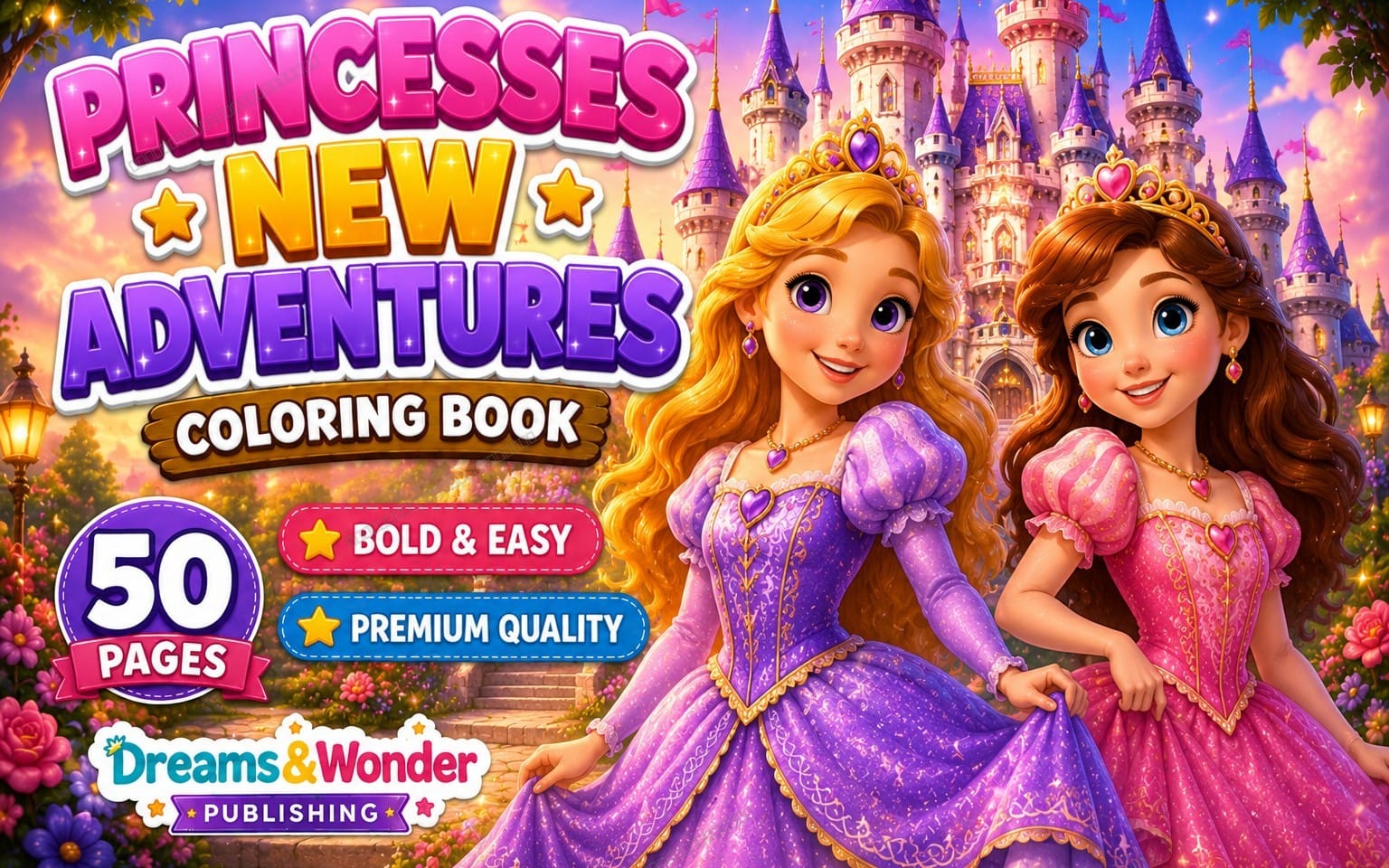 Princesses New Adventures Coloring Book for Kids & Toddlers | Bold & Easy Princess Coloring Pages | 50 Pages