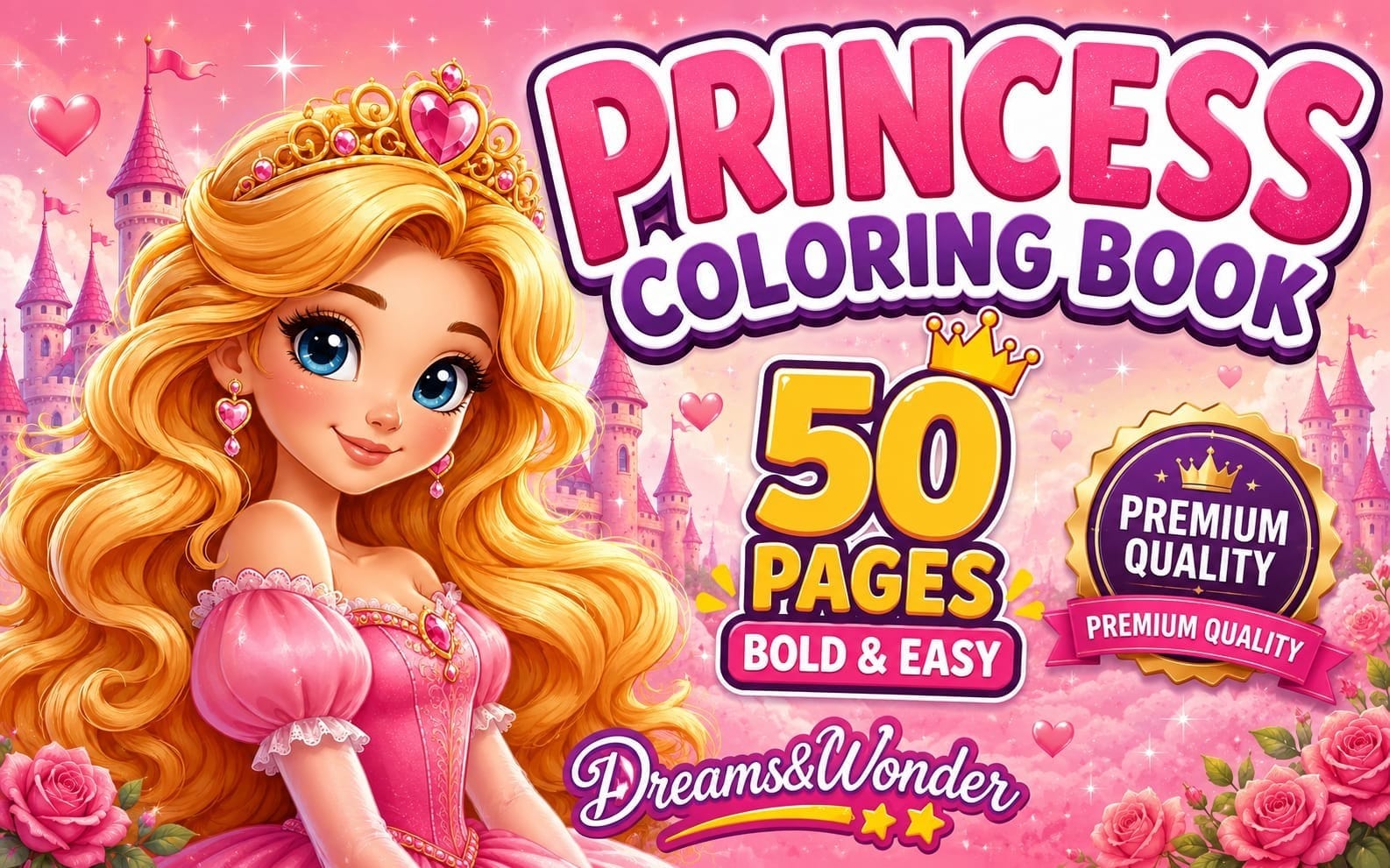 Princess Coloring Book: Cute Magical Princesses Coloring Pages Printable Activity Book for Kids Ages 3-8