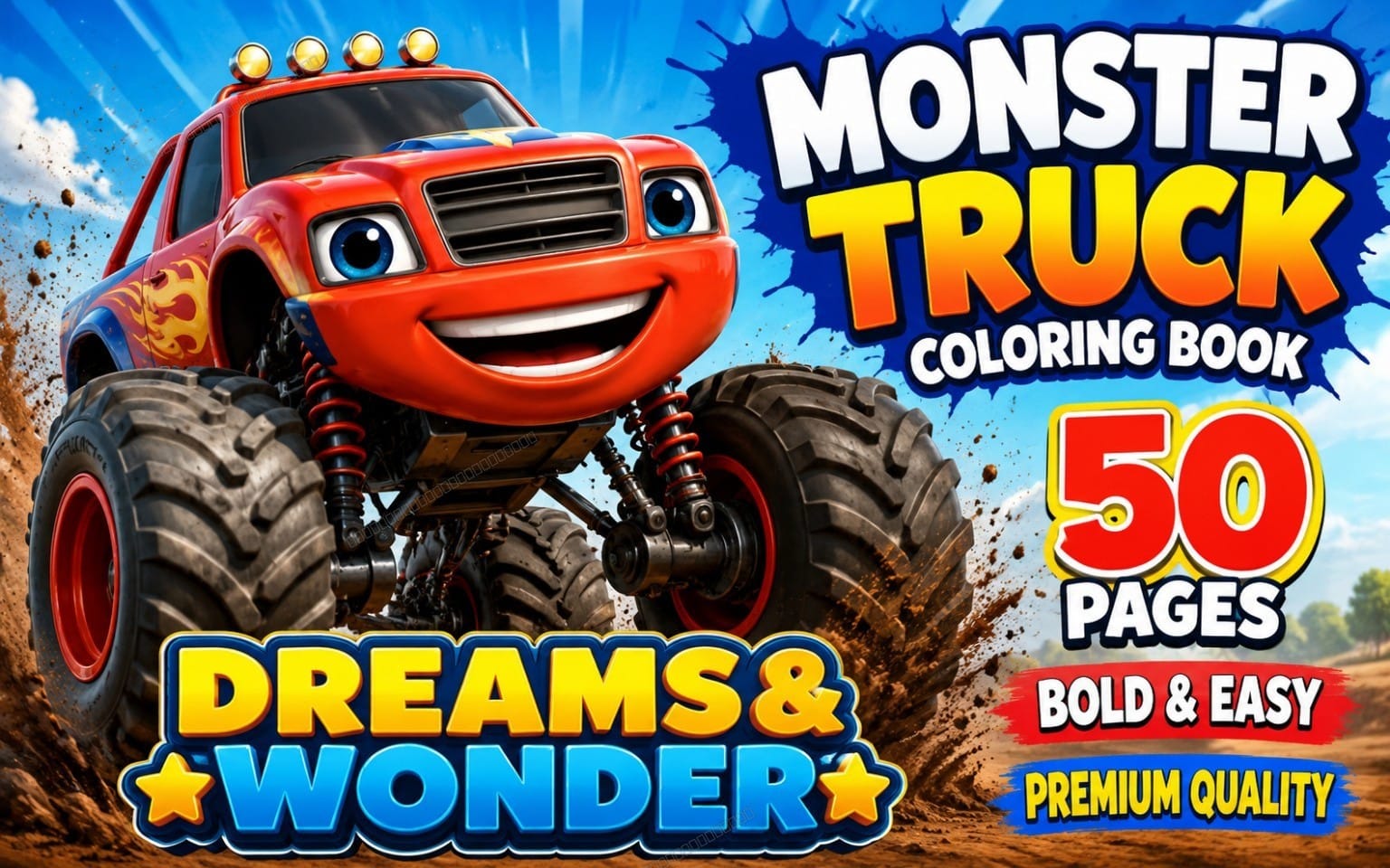 Monster Trucks Coloring Book for Kids Ages 3–7 | 50 Bold & Easy Printable Coloring Pages | Instant Download PDF
