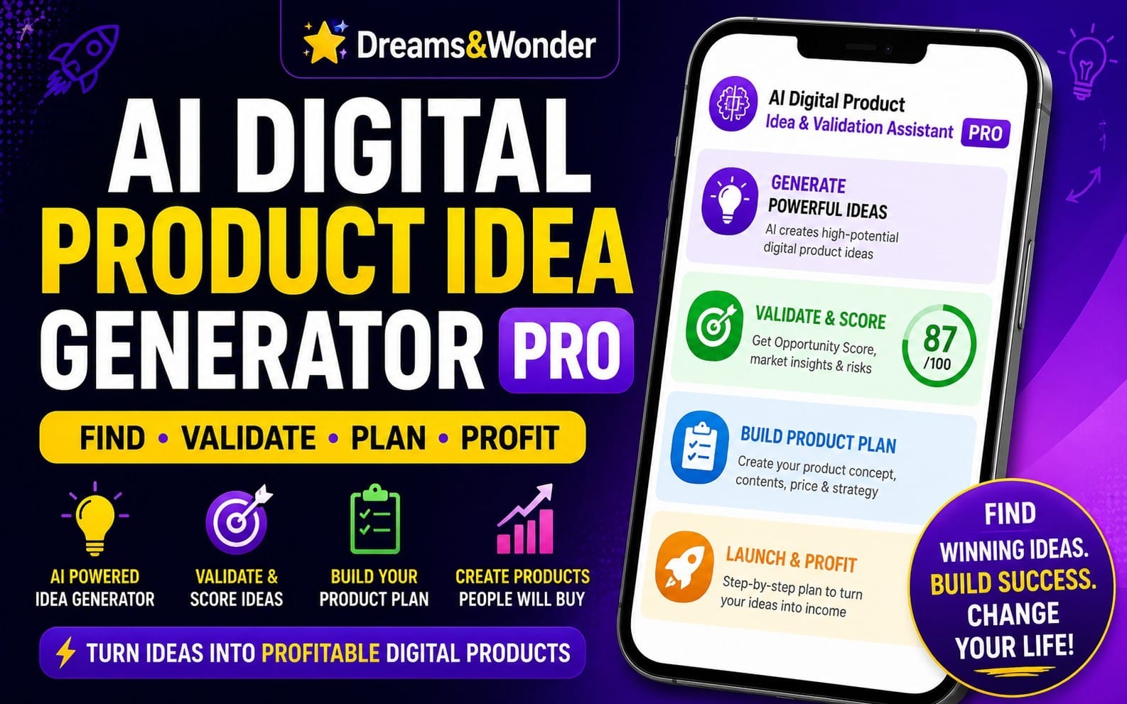 AI Digital Product Idea Generator & Validation Tool – Product Research & Business Planner