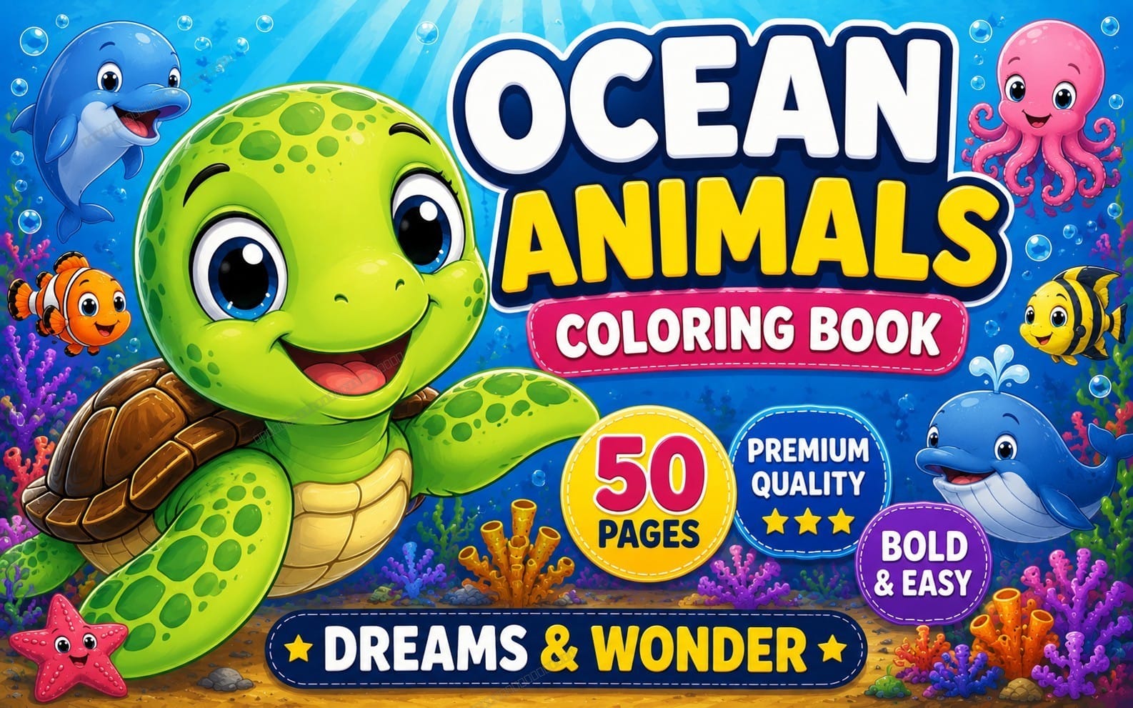 Ocean Animals Coloring Book | Printable Bold & Easy Coloring Pages