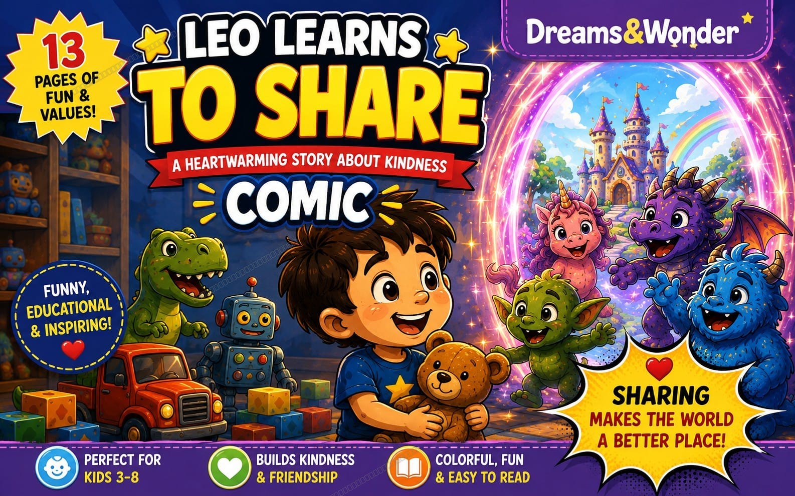 Leo Learns to Share – Kids Comic Book | Magical Story About Sharing, Kindness & Friendship | Digital Download