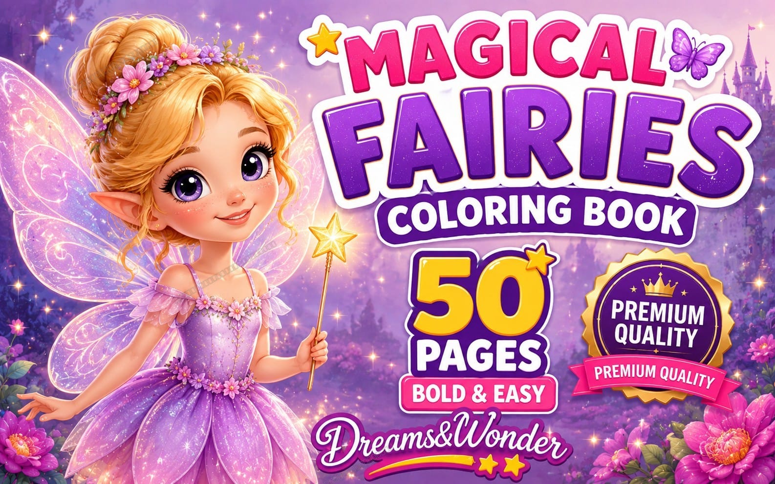Magical Fairies Coloring Book Printable Pages for Kids Ages 3–7: 50 Bold & Easy Cute Fairy Pages, Premium Quality