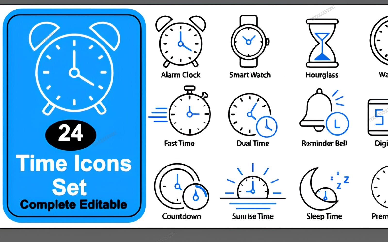 Premium 24 Time & Clock Icons Collection