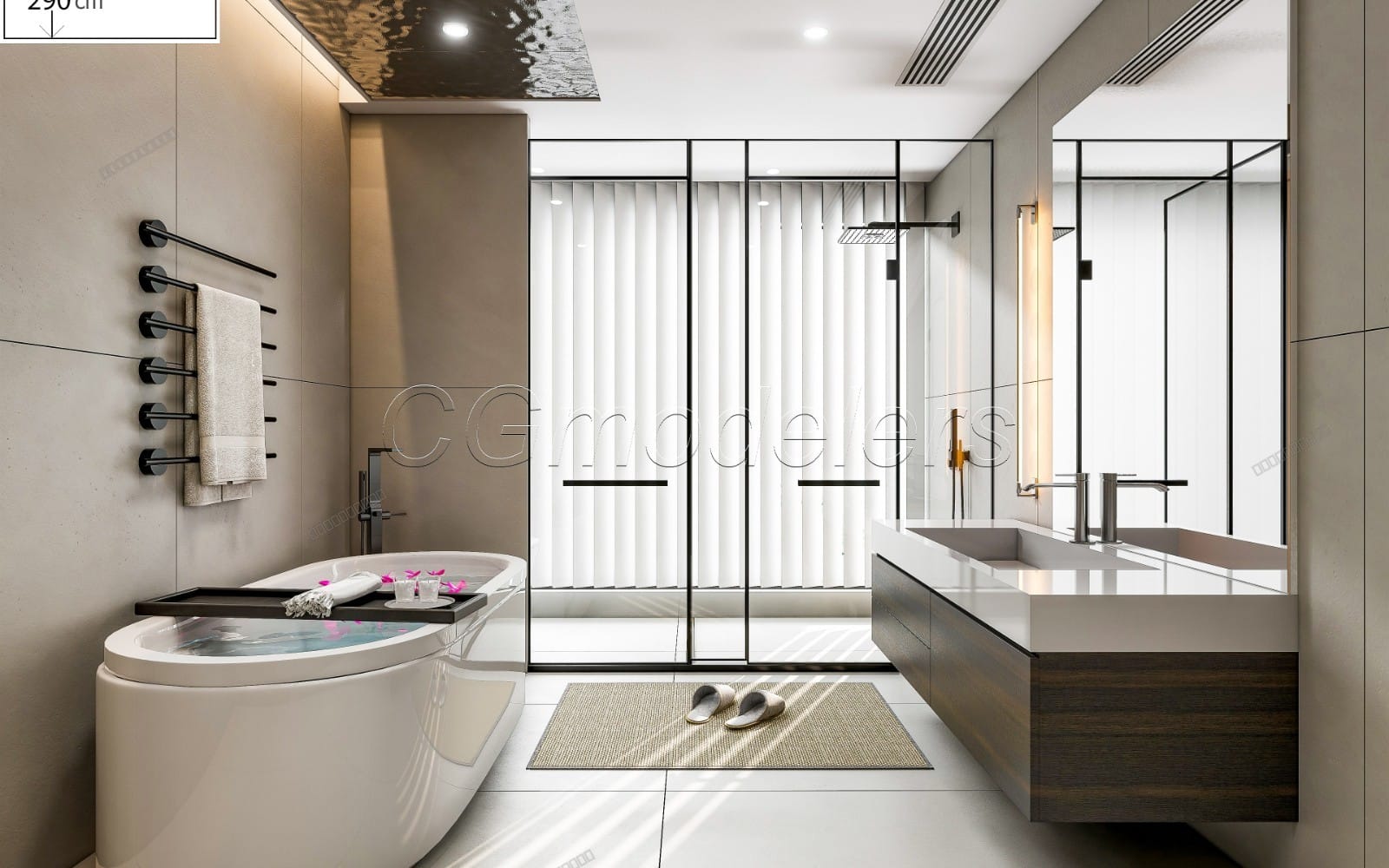SketchUp Bathroom Model Scene 44 | Enscape Render Ready | Full Lighting & PBR