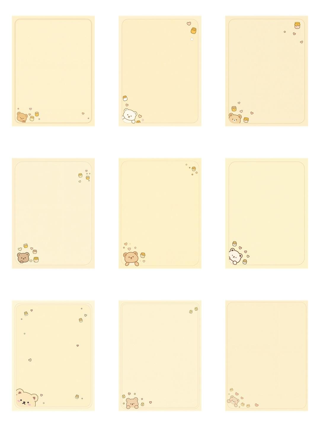 Preview image of Cute Teddy Bear Memo Pads Printable Aesthetic Stationary Note Cards – Full Bundle