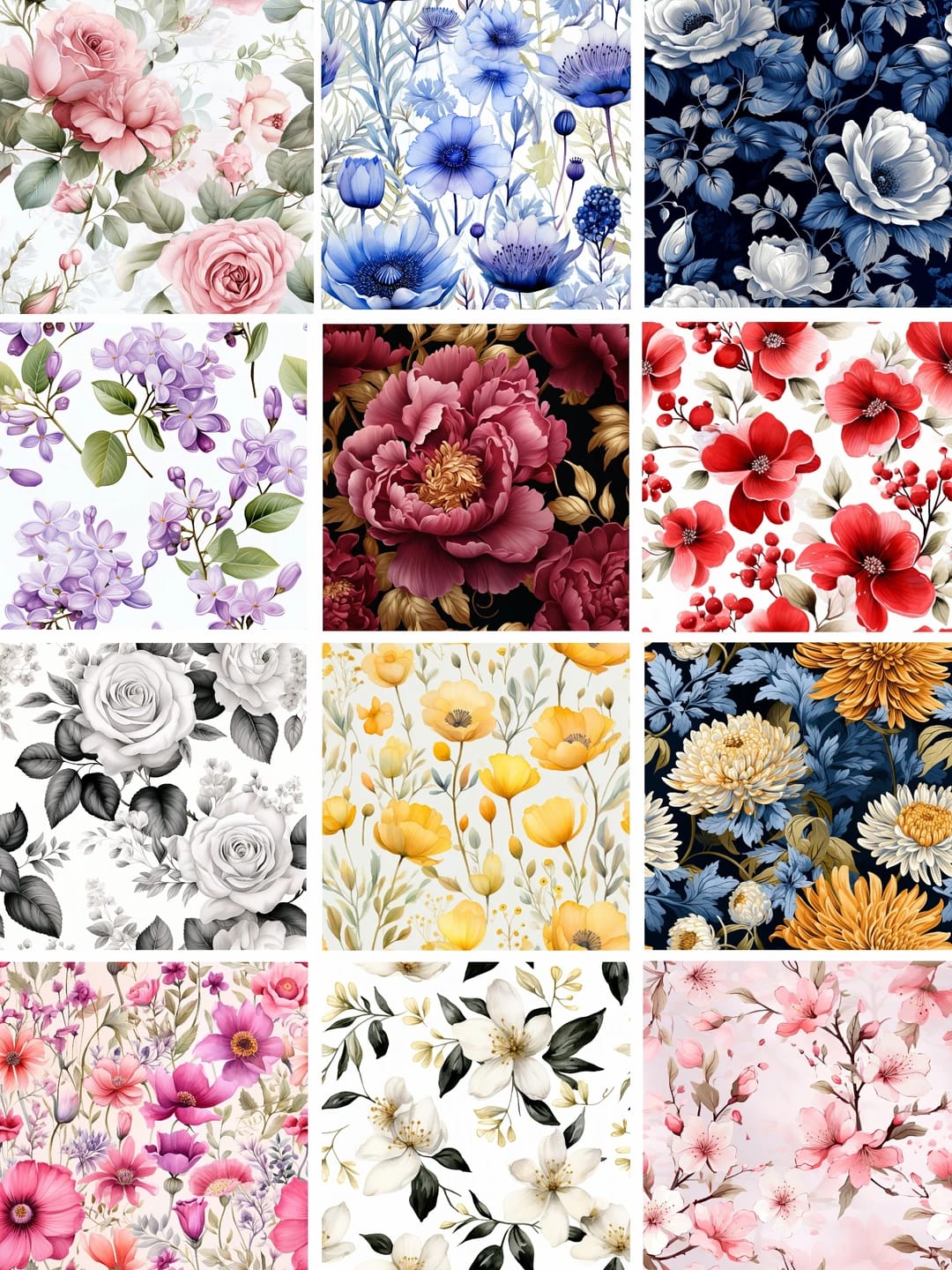 Preview image of 5 Spring FlowerHigh-Resolution JPG Seamless Pattern – Full Bundle