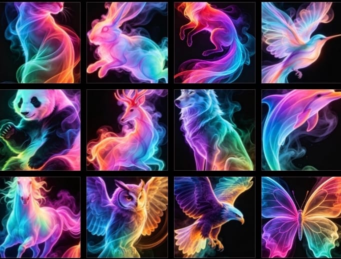 Preview image of 🔥 Limited edition – Neon Rainbow Smoke Animals Wallpaper – (12 designs) Full Bundle