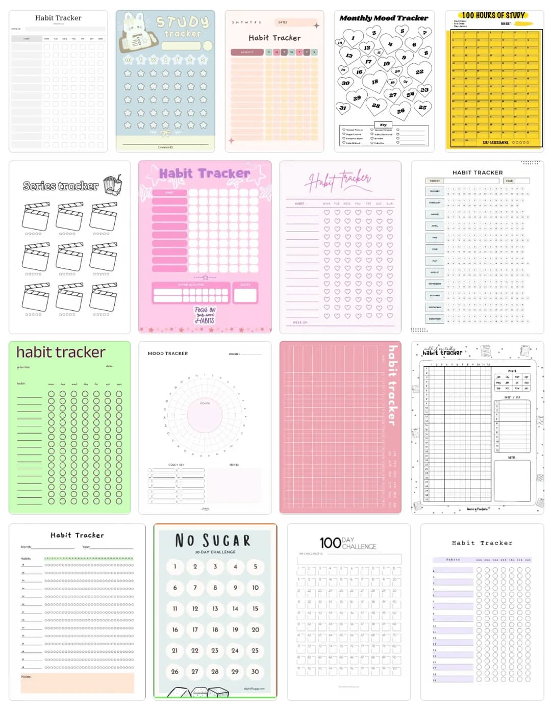 Preview image of 18 Aesthetic Printable Trackers Bundle | Digital Planner Inserts PDF