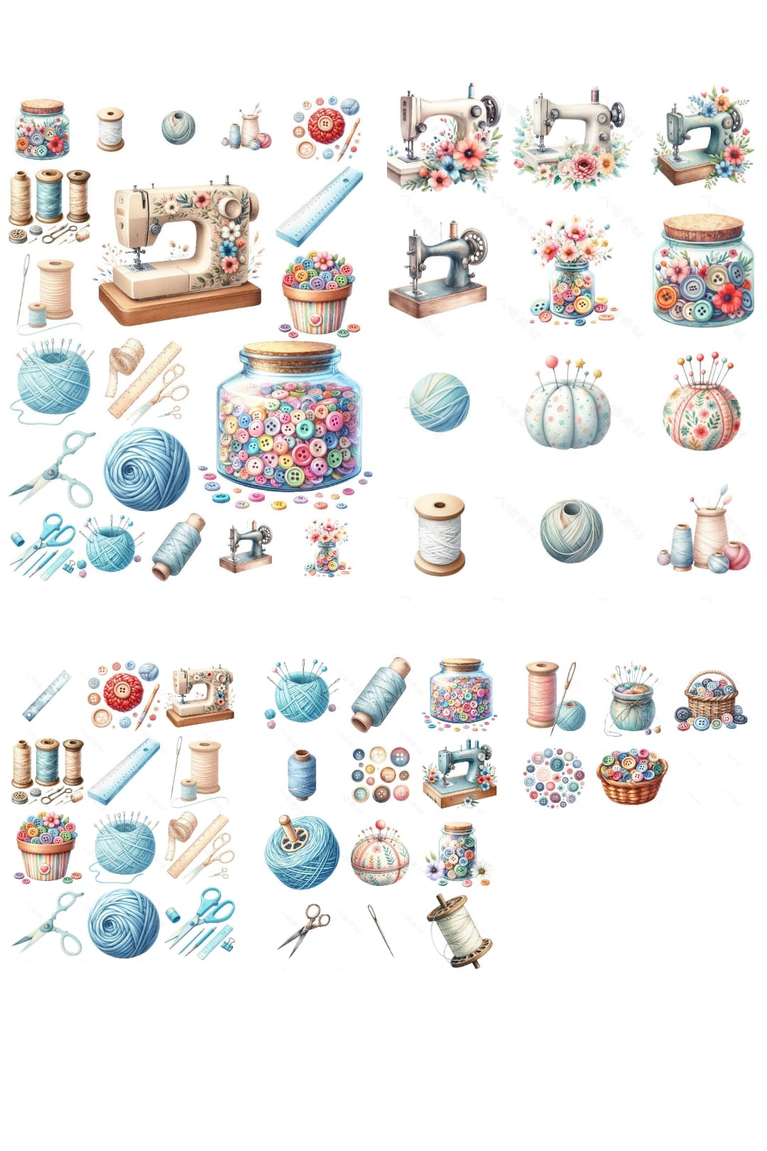 Preview image of 41 Vintage Sewing Scrapbook PNG Elements – Full Bundle