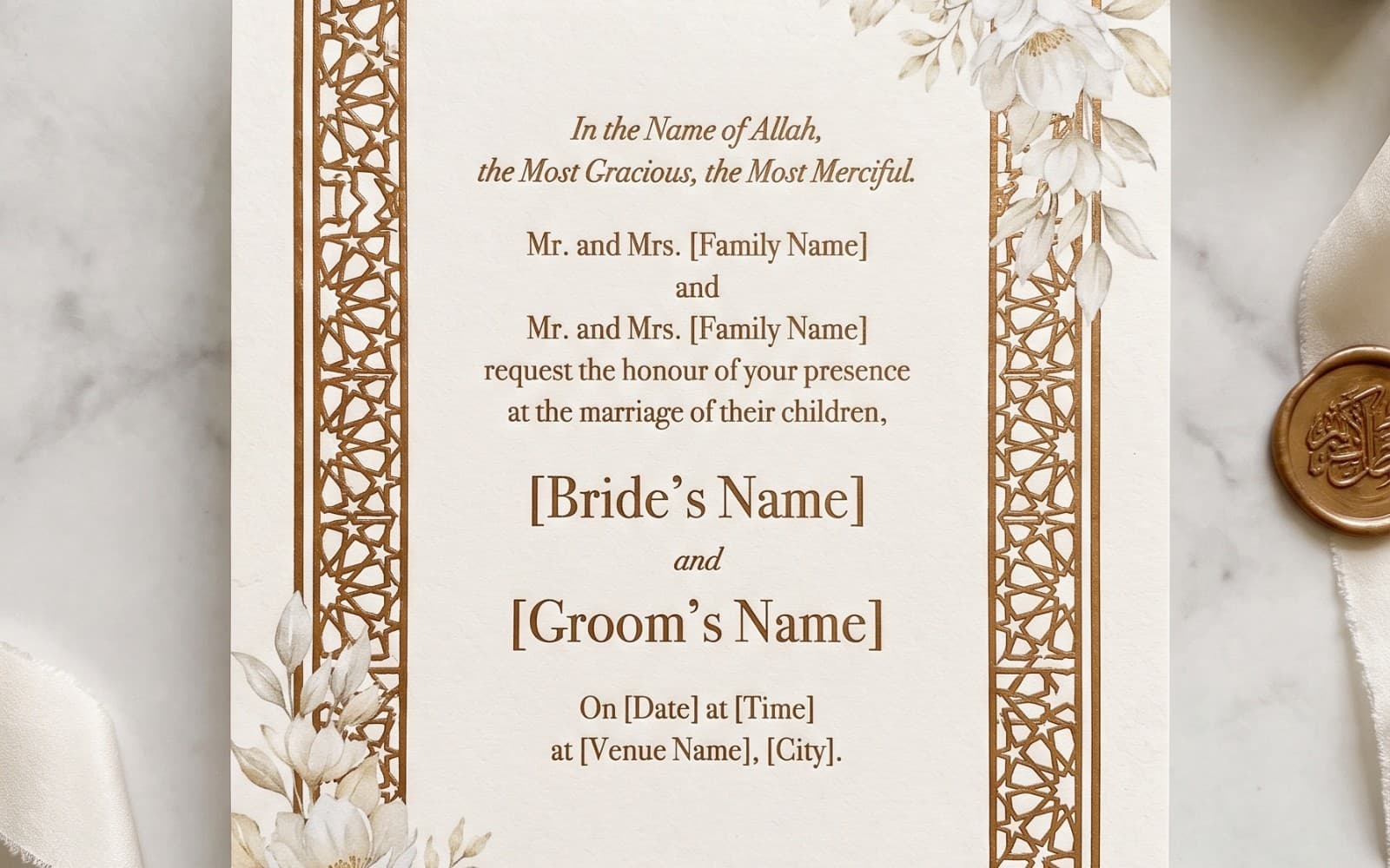 Nikkah Invitation Template, Islamic Wedding Invite, Editable Muslim Wedding Card, Digital Download, Printable Nikah Invitation