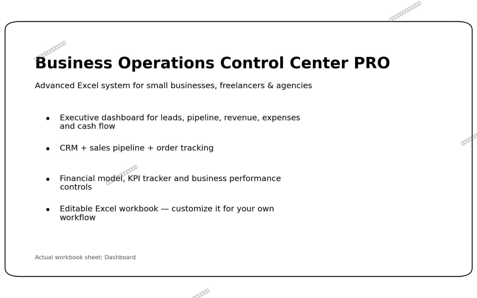 Business Operations Control Center PRO – Advanced Excel CRM, Finance & KPI Dashboard