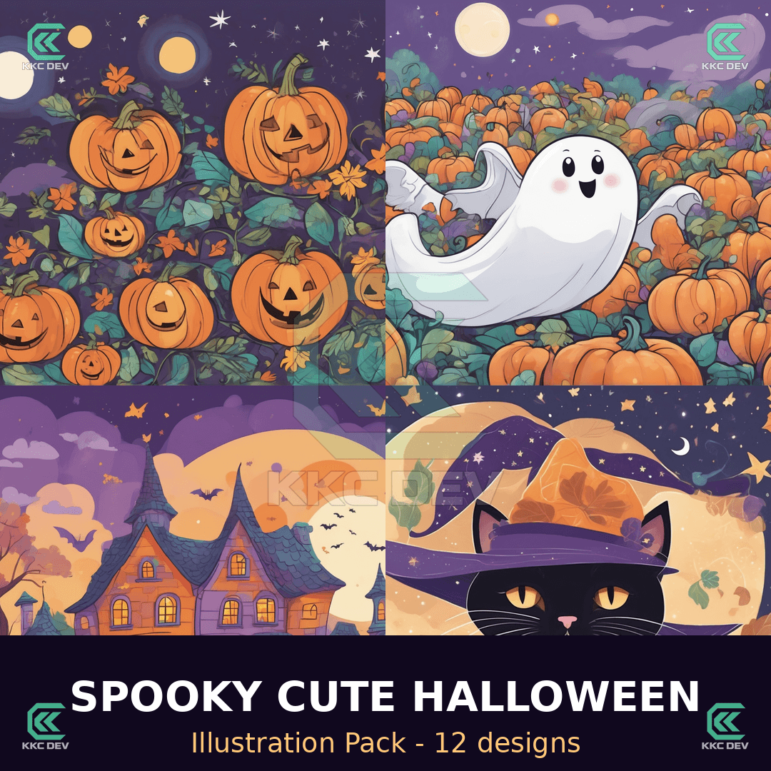 Spooky Cute Halloween - Illustration Pack cover: 12 cute spooky designs