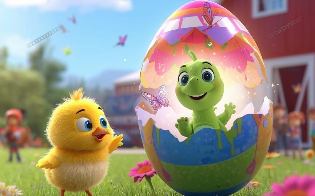 Chicken and cute dinosaur