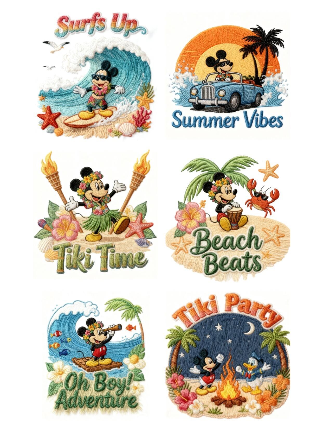 Preview image of Vintage Sommer Maus Stickerei-Patches PNG-Bundle