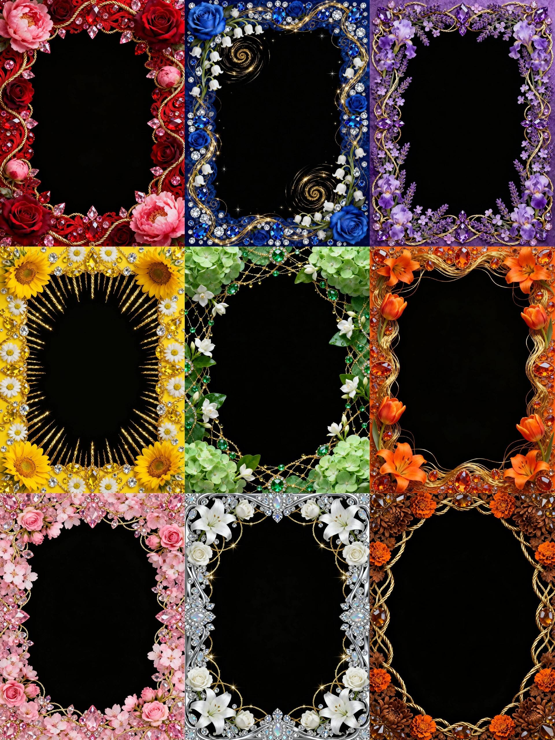 Preview image of Luxury Floral Border Frames PNG Bundle